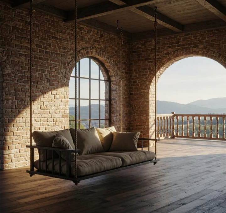 Hanging Sofa & Cabin Style Pine Wood Lounge