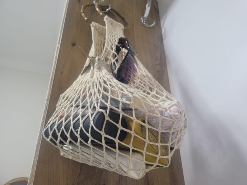 Hand-Knitted Mesh Beach Bag - Bohemian Market Tote by Seval Özsoy - Wooden Handle Summer Purse - Strong & Foldable Artisan Gift