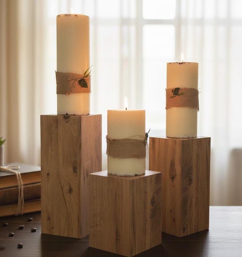 Large Tower Pillar Candle Set Rustic Mantle Decor Homeartparis production