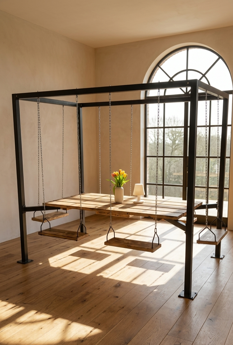 The Swing Table porch garden Dining Set - 1.3 Ton Capacity Heavy-Duty Metal Frame Commercial Furniture by home art paris