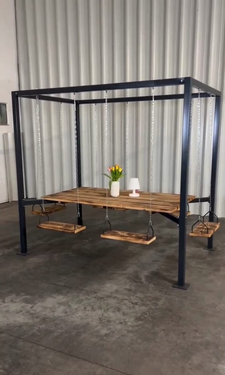 The Swing Table porch garden Dining Set - 1.3 Ton Capacity Heavy-Duty Metal Frame Commercial Furniture by home art paris