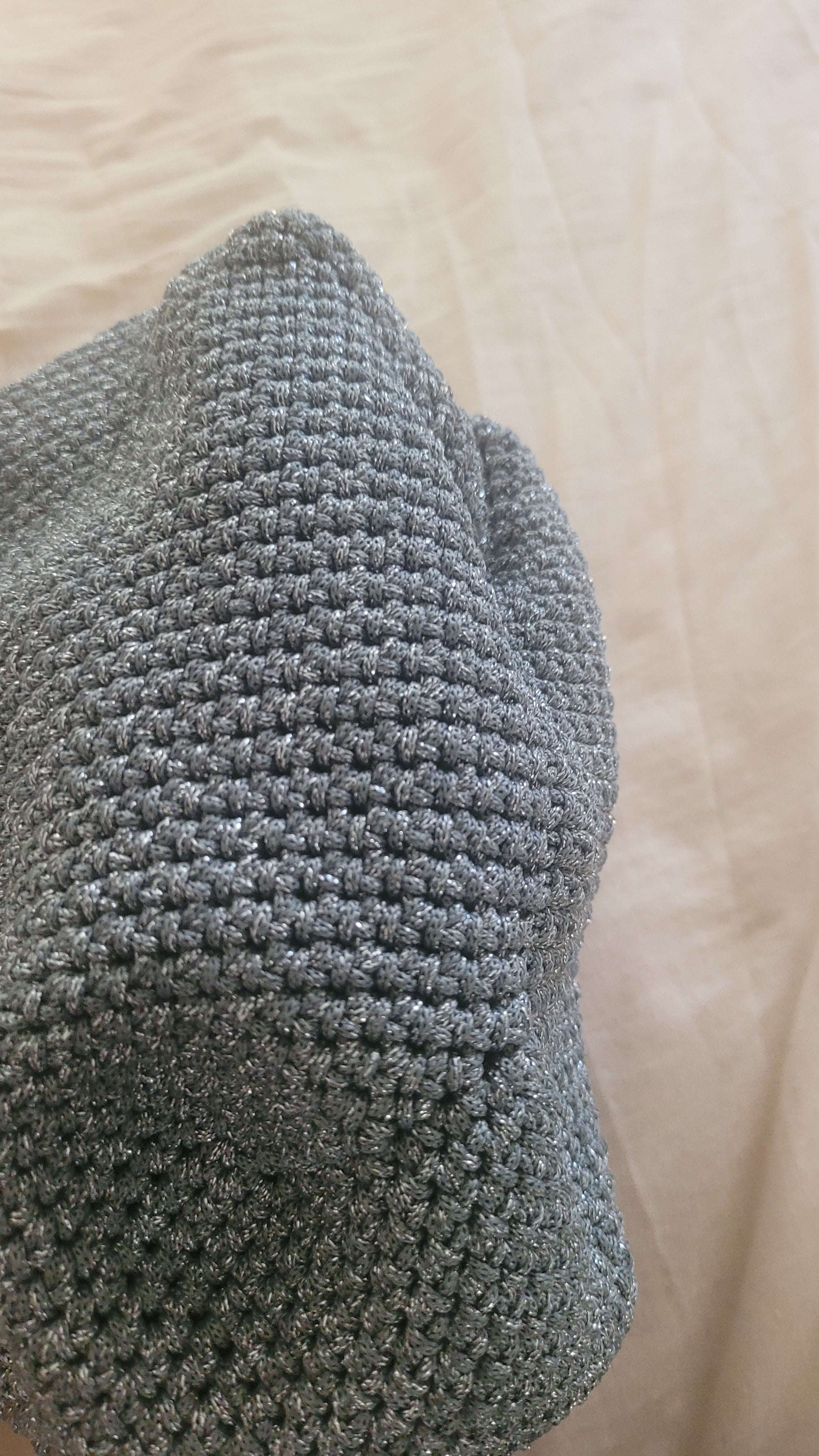 The Homeartparis Sparkly Grey Crochet Clutch - Handmade Silver Glitter Evening Bag by Seval Özsoy - Luxury Party Purse with Metal Frame - Elegant Occasion Gift
