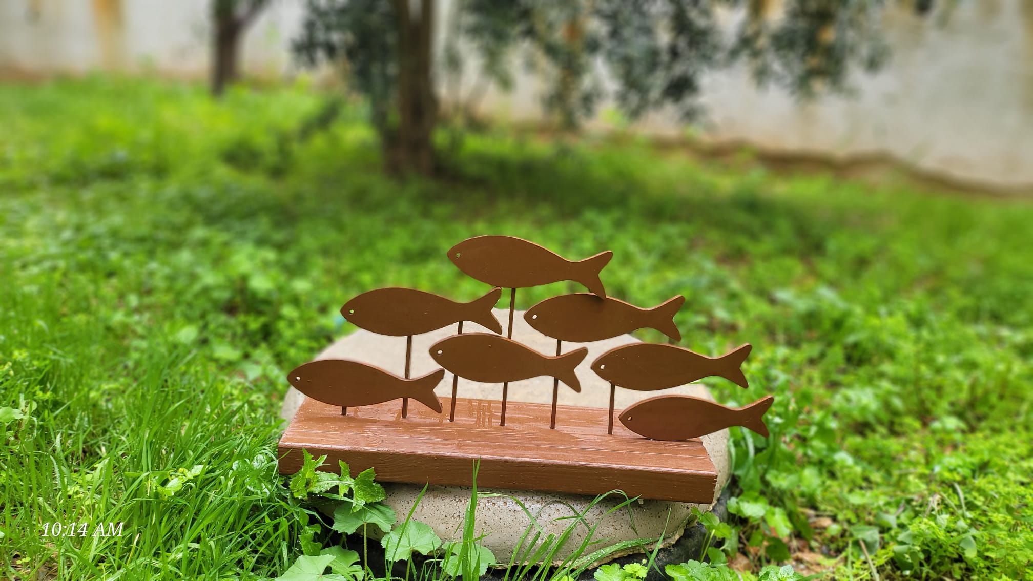 Brown Wood Fish School Table Decor, Rustic Handmade Coastal Shelf Art Homeartparis production