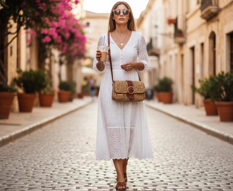 Bohemian Straw Crossbody Bag - Handmade Authentic Mini Bag by Seval Özsoy - Natural Woven Shoulder Purse with Leather Flap - Unique Artisan Gift