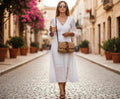 The Homeartparis Rustic Bohemian Straw Crossbody Bag - Handmade Authentic Mini Bag by Seval Özsoy - Natural Woven Shoulder Purse with Brown Leather Flap