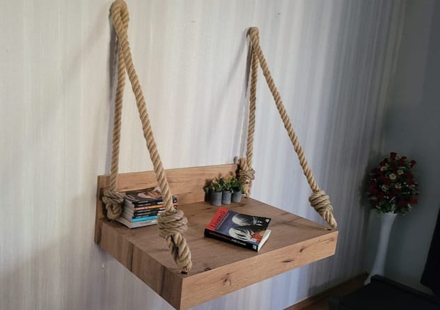 Homeartparis Handcrafted Rustic Wall-Mounted Rope Swing Table with Sconce Set