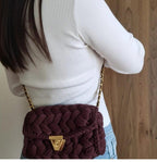 Brown Popcorn Stitch Crossbody Bag - Designer Knit Shoulder Bag by Seval Özsoy - Unique Limited Edition Boho Purse - Special Gift for Her