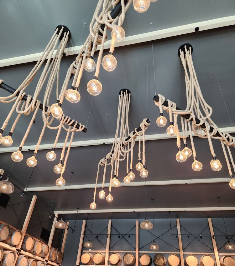 Rustic Rope Chandelier with 11 Pendant Lights, Industrial Edison Hanging Lamp, Large Farmhouse Wood Beam Lighting, Custom Handmade Ceiling Light Homeartparis production