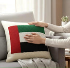 Homeartparis UAE Flag Punch Needle Pillow, 40x40 cm (16x16 inc) Handmade Decorative Cushion, Breathable Beige Linen Fabric with Soft Insert, Removable