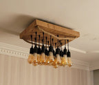 Wood Chandelier, Stairwell Lighting Fixture, 12-Light Rustic Lamp, High Ceiling & Kitchen Island Pendant chandelier
