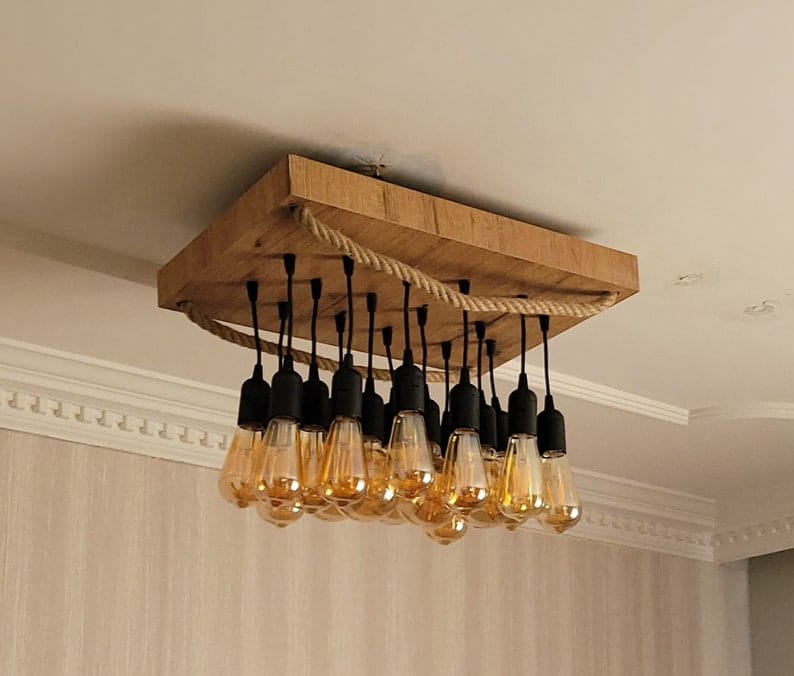 Wood Chandelier, Stairwell Lighting Fixture, 12-Light Rustic Lamp, High Ceiling & Kitchen Island Pendant chandelier