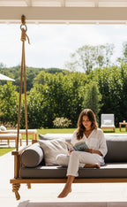 Handcrafted Spruce Wood Porch Swing Bed Set - Outdoor Garden Hanging Daybed with Cushions - Homeartparis production