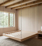 Majestic Solid Spruce Hanging Swing Bed - Heavy Duty Floating Platform Bed Frame - Homeartparis production