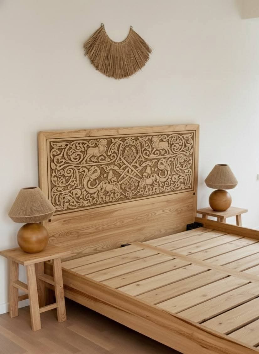 Handmade Hand-Carved Solid Spruce Bed Frame & Headboard - Homeartparis production
First-Class Craftsmanship & Premium Solid Wood