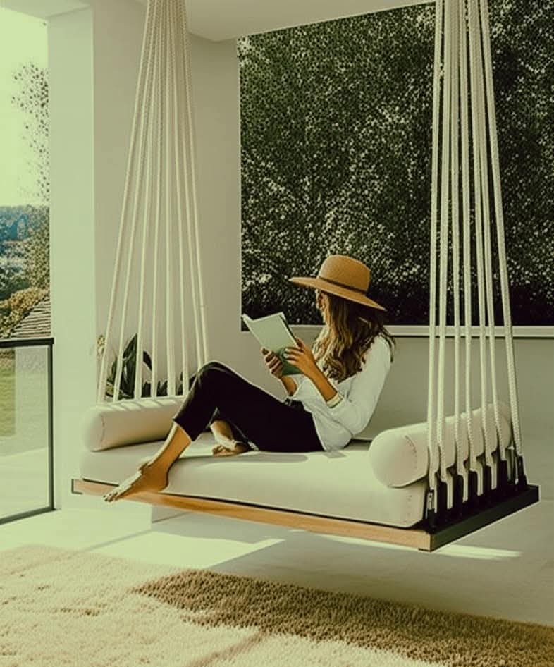 Artisan Handcrafted Spruce Wood Hanging Swing Bed - Indoor Outdoor Jute Rope Daybed - Homeartparis production