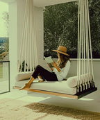 Artisan Handcrafted Spruce Wood Hanging Swing Bed - Indoor Outdoor Jute Rope Daybed - Homeartparis production