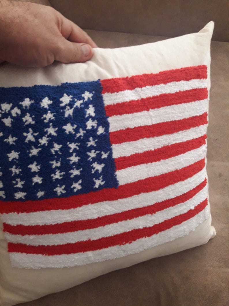 homeartparis Punch Needle American Flag Pillow Cover | Tufted USA Flag Cushion | Patriotic Home Decor Accent | Handmade 4th of July Gift