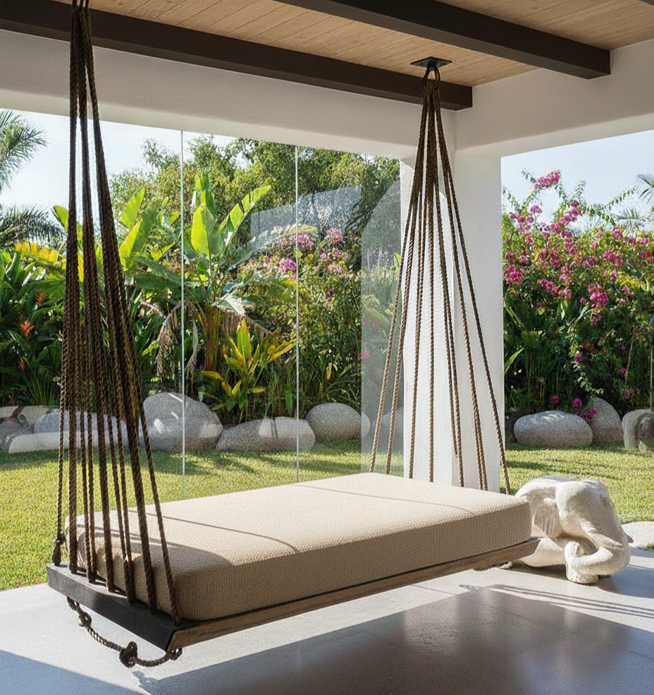 Artisan Handcrafted Spruce Wood Hanging Swing Bed - Complete All-Inclusive Set - Homeartparis production