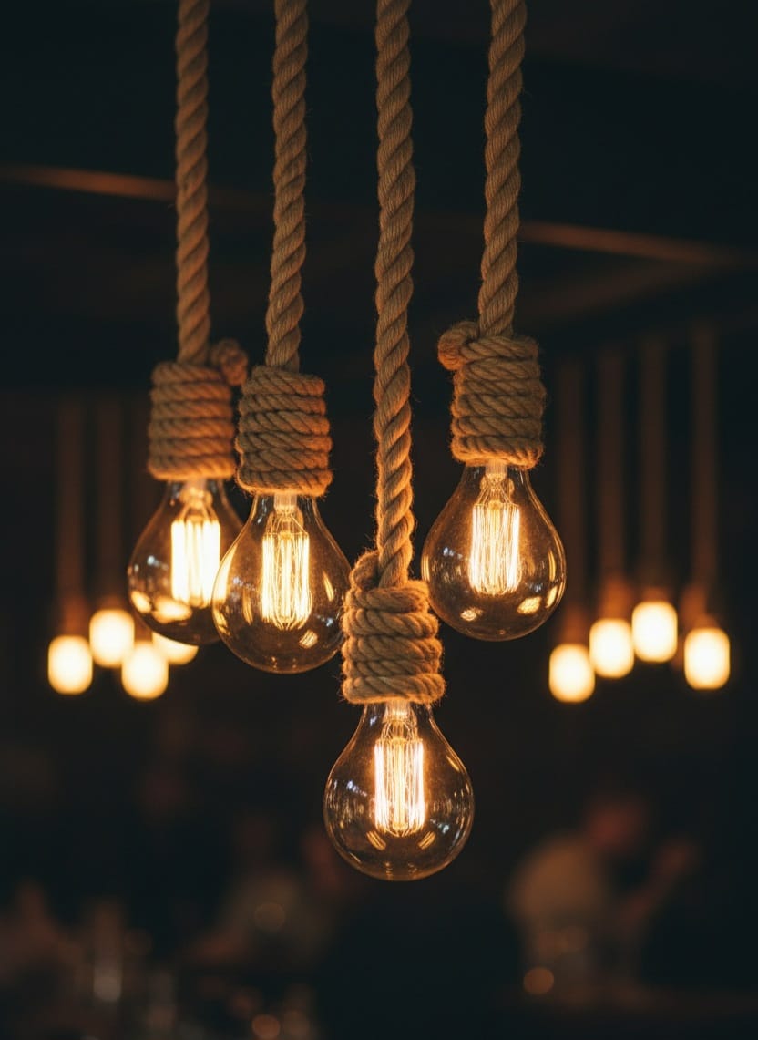 3 in 1 Rope Light, ROPE Pendant,  Rustic Jute Lamp, Beach House Decoration
