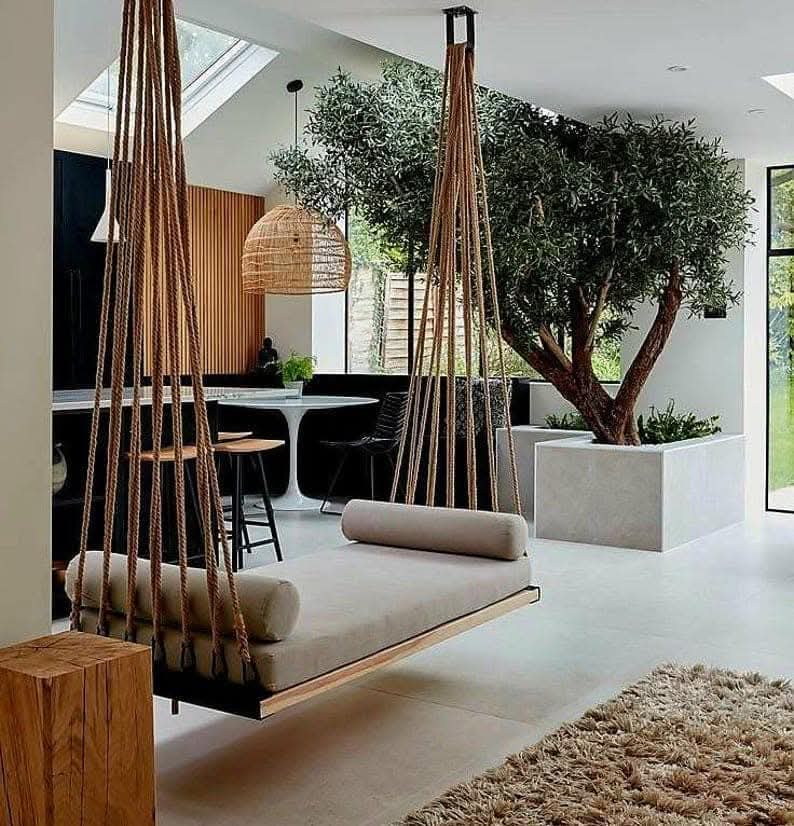 Artisan Handcrafted Spruce Wood Hanging Swing Bed - Indoor Outdoor Jute Rope Daybed - Homeartparis production