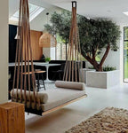 Artisan Handcrafted Spruce Wood Hanging Swing Bed - Indoor Outdoor Jute Rope Daybed - Homeartparis production