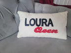 homeartparis Custom Text Lumbar Pillow, Punch Needle Personalized Cushion Cover, Rectangular Name Pillow, Linen Decor Gift