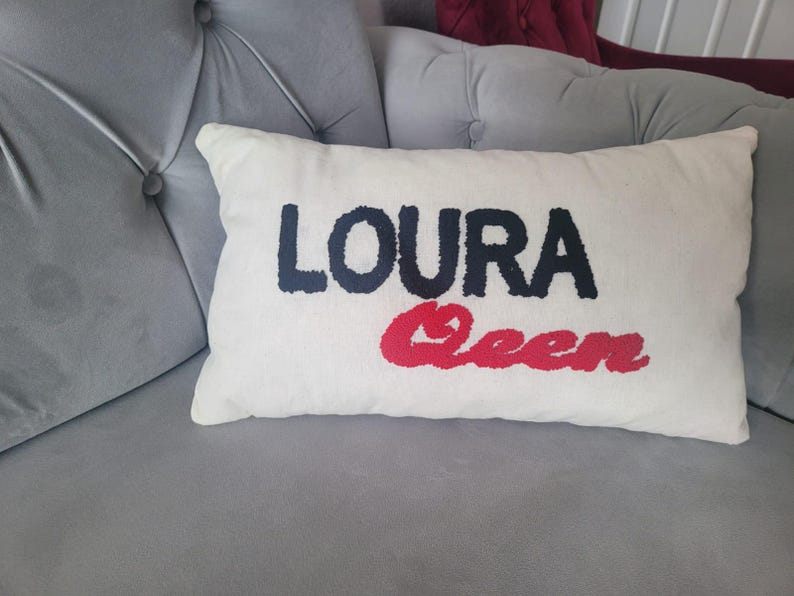 homeartparis Custom Text Lumbar Pillow, Punch Needle Personalized Cushion Cover, Rectangular Name Pillow, Linen Decor Gift