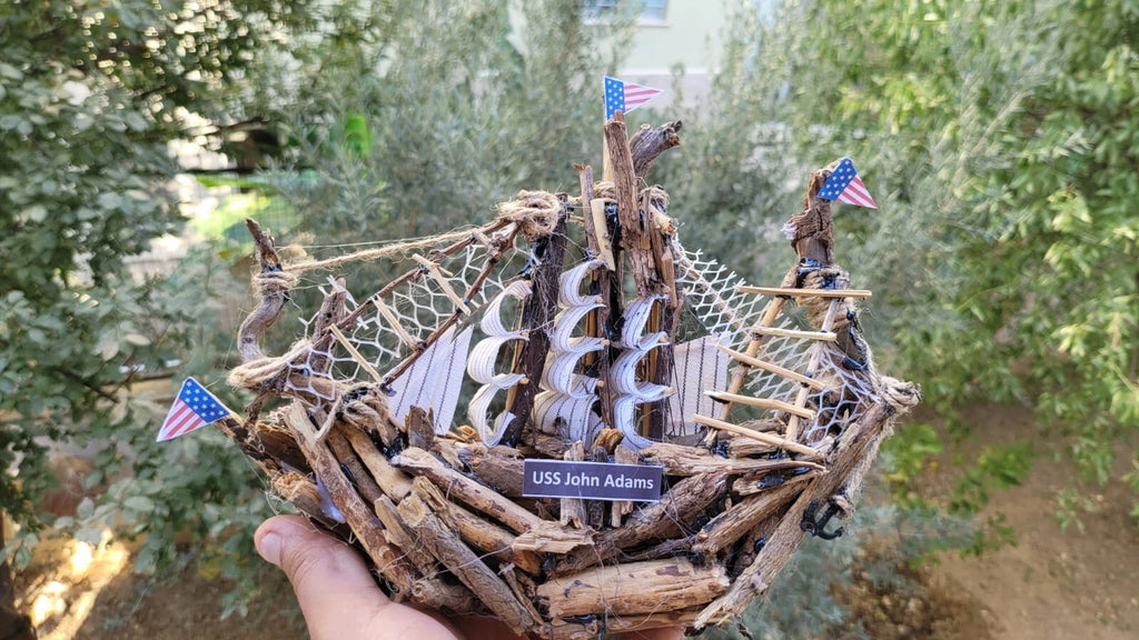 The USS John Adams Wooden Model Boat Driftwood Art Homeartparis production