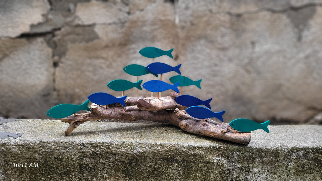 Large Driftwood Fish School Wall Art, Handmade Coastal Wood Branch Decor Homeartparis production