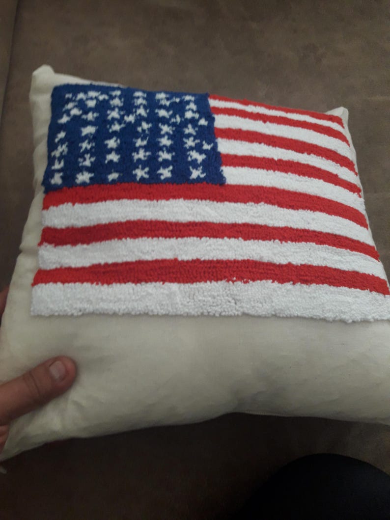 homeartparis Punch Needle American Flag Pillow Cover | Tufted USA Flag Cushion | Patriotic Home Decor Accent | Handmade 4th of July Gift