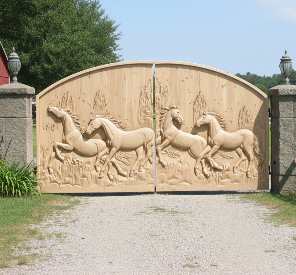 Masterpiece Hand-Carved Solid Chestnut Grand Entrance Gate - 4.5 Meters Wide Luxury Exterior Door - Homeartparis production