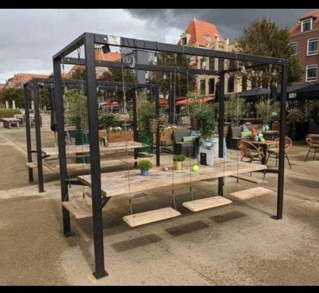 Swing Table porch garden Dining Set - 1.3 Ton Capacity Heavy-Duty Metal Frame Commercial Furniture by home art paris