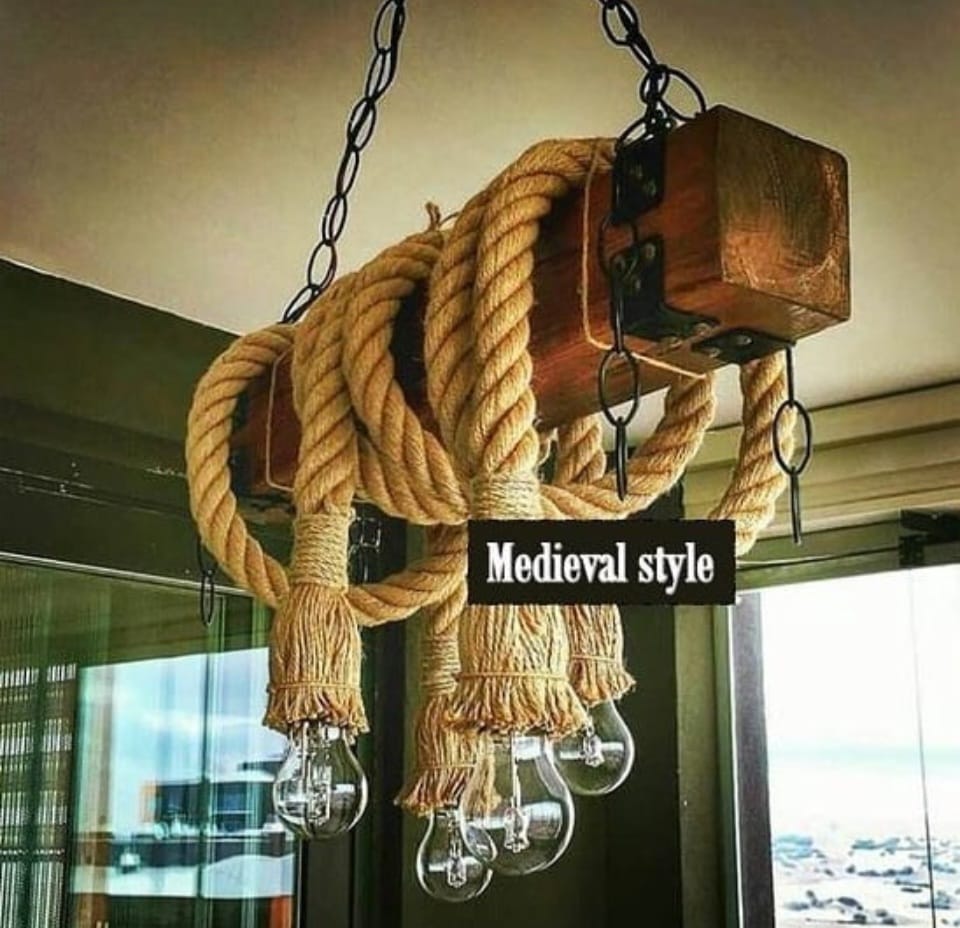 Medieval Style 4-Light Wood and Rope Rustic Chandelier Homeartparis production