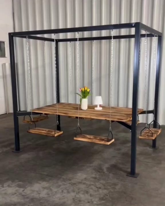 The Swing Table porch garden Dining Set - 1.3 Ton Capacity Heavy-Duty Metal Frame Commercial Furniture by home art paris