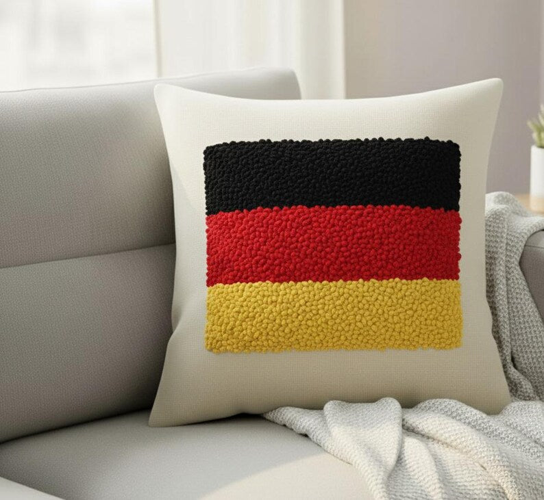 homeartparis German Flag Punch Needle Pillow Cover, Germany Linen Cushion Case, Travel Souvenir Gift, Textured Home Decor 16x16