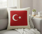 homeartparis Turkish Flag Punch Needle Pillow Cover, Turkey Linen Cushion Case, Travel Souvenir Gift, Textured Home Decor 16x16