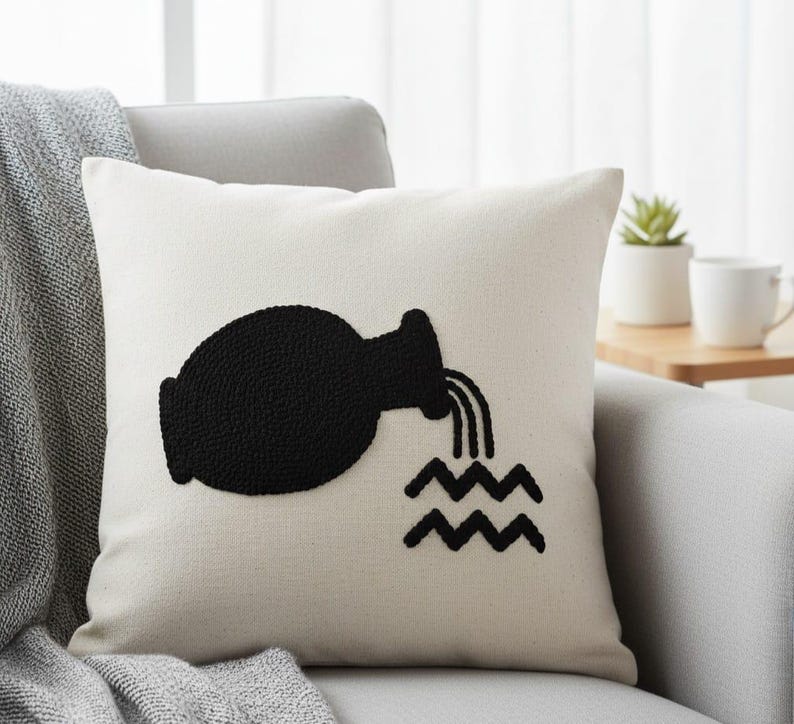 homeartparis Handmade Punch Needle Pillow, Minimalist Throw Pillow, Personalized Birthday Gift, 16x16 Linen Cover, Astrology Home Decor