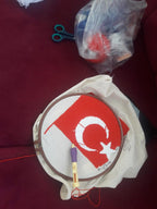 homeartparis Turkish Flag Punch Needle Pillow Cover, Turkey Linen Cushion Case, Travel Souvenir Gift, Textured Home Decor 16x16