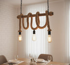 3-Light White Rope and Natural Wood Rustic Chandelier Homeartparis production