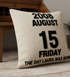 Homeartparis Custom Date Punch Needle Pillow | Personalized Beige Linen Cushion, Anniversary Gift for Couple, 16x16" Hand Embroidered Pillow Cover or Ins
