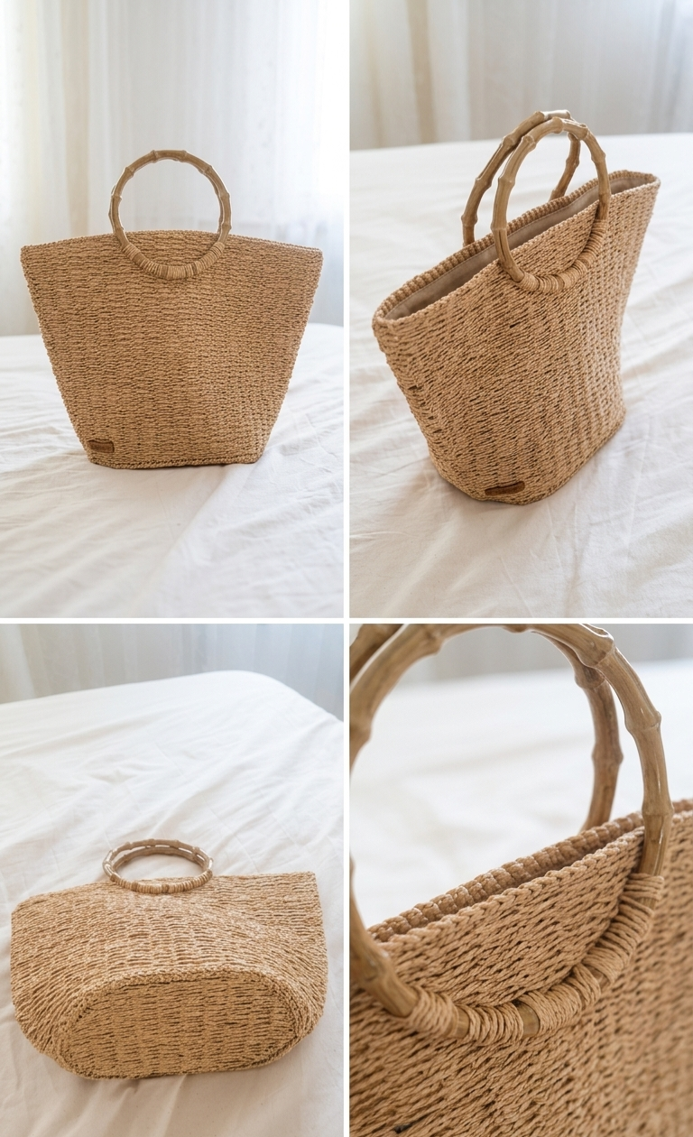 The Homeartparis Oversized Straw Tote Bag - Handmade Raffia Beach Bag by Seval Özsoy - Large Summer Vacation Bag with Bamboo-Look Handles - Chic Bohemian Gifts