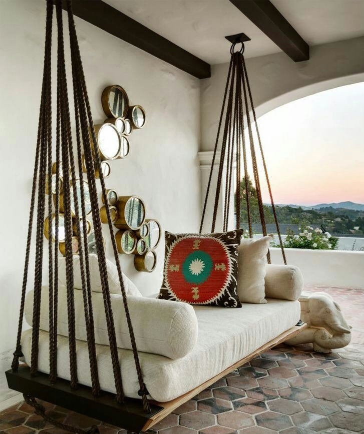 Artisan Handcrafted Spruce Wood Hanging Swing Bed - Complete All-Inclusive Set - Homeartparis production