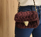 Brown Popcorn Stitch Crossbody Bag - Designer Knit Shoulder Bag by Seval Özsoy - Unique Limited Edition Boho Purse - Special Gift for Her