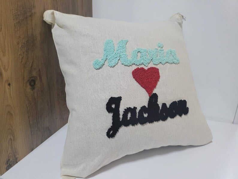 homeartparis Textured Punch Needle Pillow, Custom Couple Gift, Personalized Wedding Anniversary Cushion Cover by SevalDesing