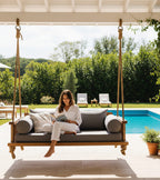 Handcrafted Spruce Wood Porch Swing Bed Set - Outdoor Garden Hanging Daybed with Cushions - Homeartparis production