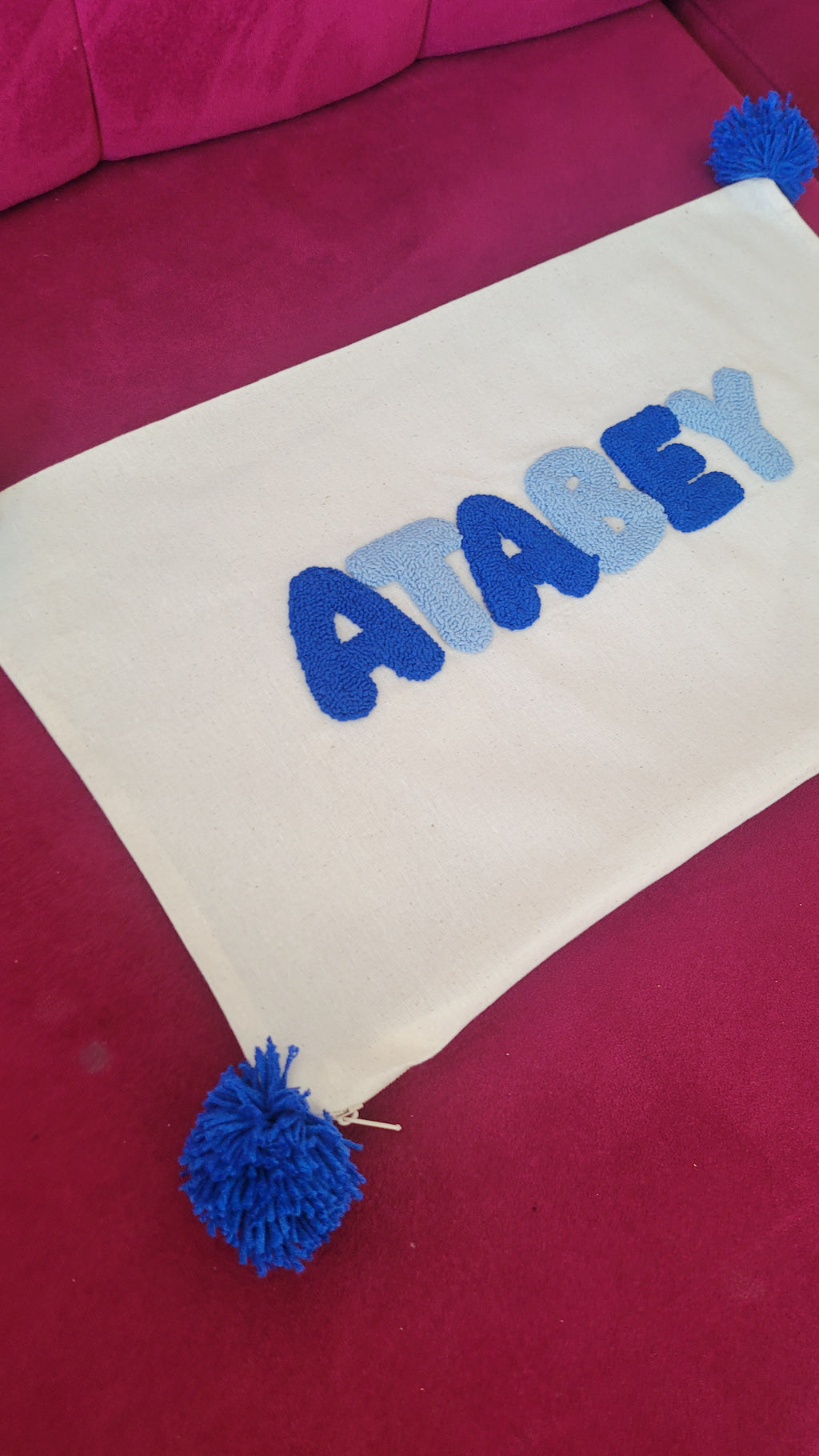 baby pillow Text Lumbar Pillow, Punch Needle Personalized Cushion Cover, Rectangular Name Pillow, Linen Decor Gift