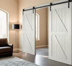 Modern White Double Barn Door Set with Black Metal Sliding Hardware 70x190 cm Homeartparis production.