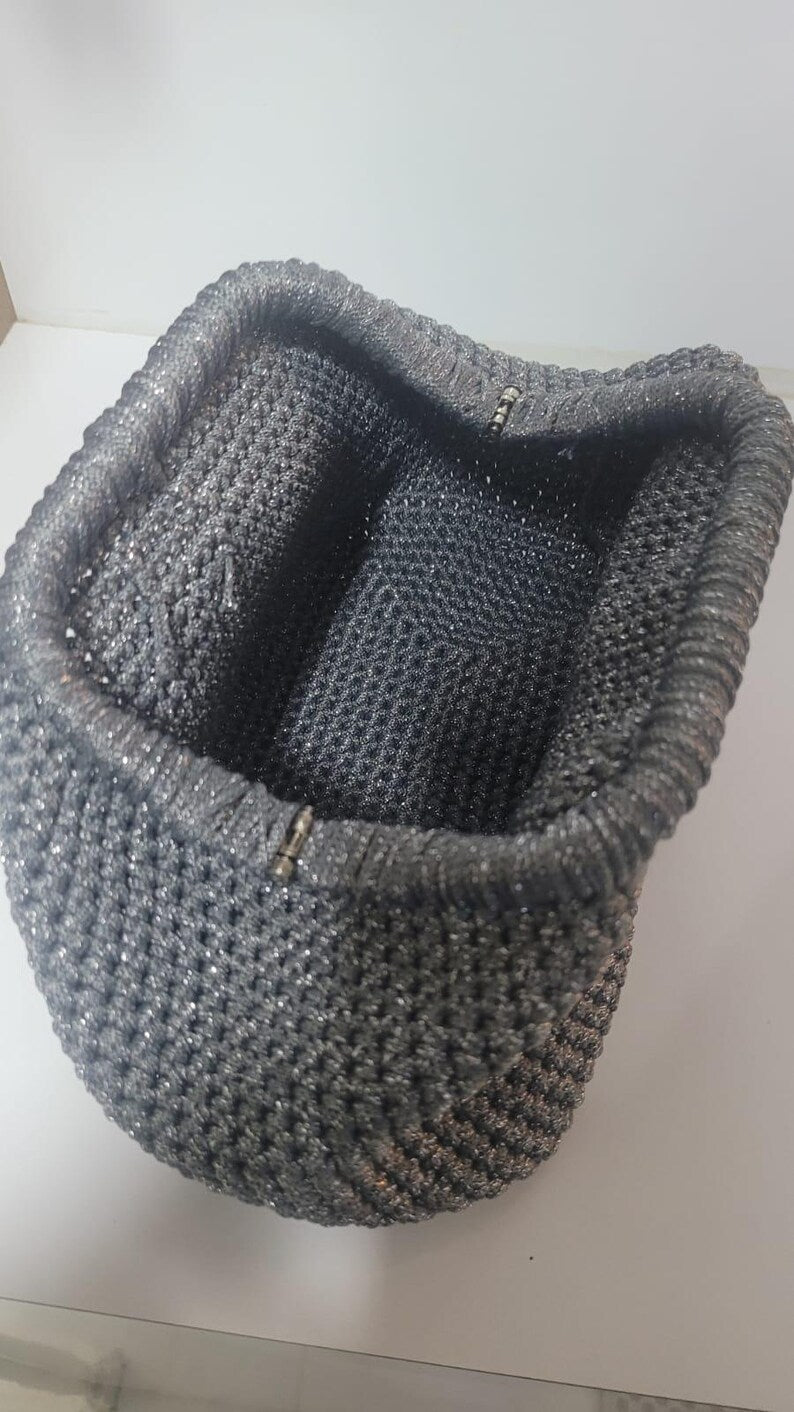 The Homeartparis Sparkly Grey Crochet Clutch - Handmade Silver Glitter Evening Bag by Seval Özsoy - Luxury Party Purse with Metal Frame - Elegant Occasion Gift