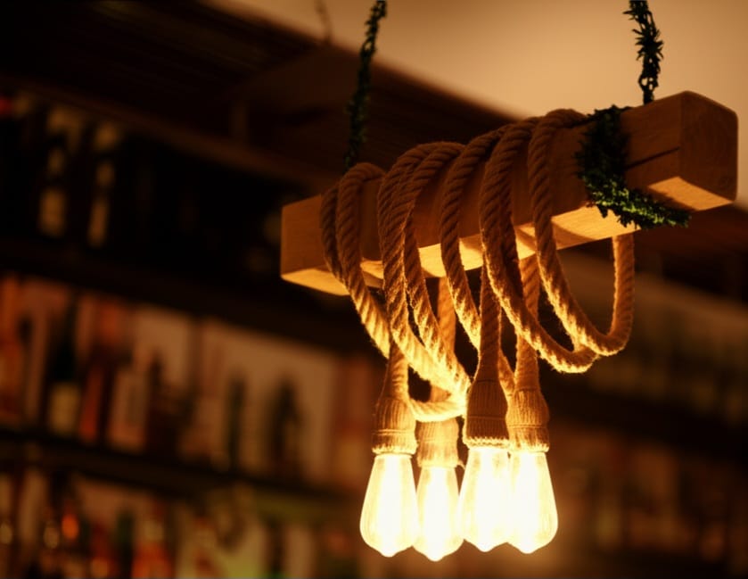 Vintage Rustic Solid Wood Beam Chandelier with 4 Hanging Rope Sockets Homeartparis production