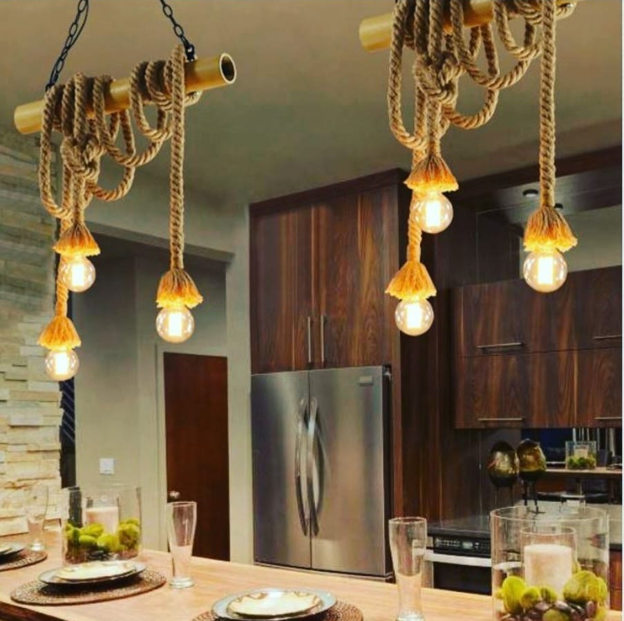 Handcrafted Natural Bamboo and 3-Light Rope Pendant Chandelier Homeartparis production